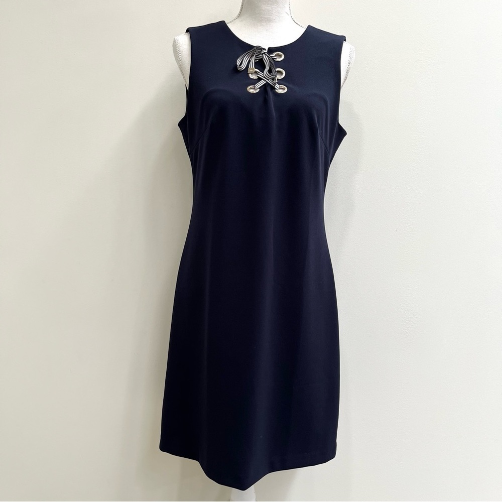 Tommy Hilfiger nautical lace up sleeveless stretchy dress navy blue size 8